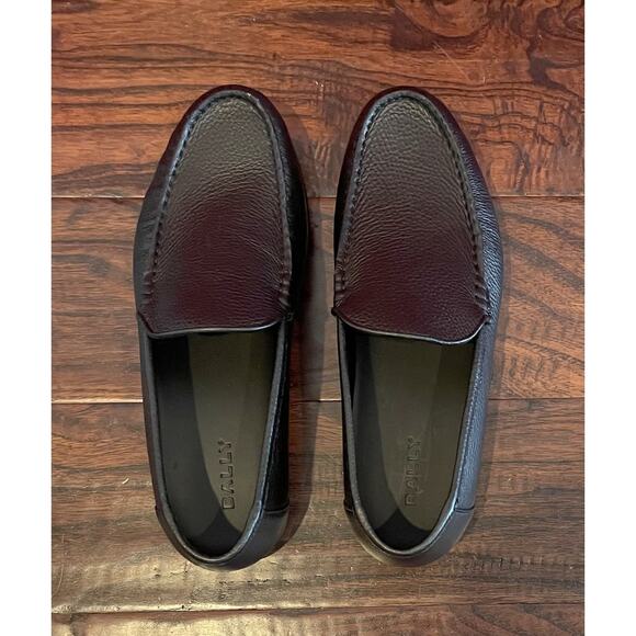 $825 NIB Bally Black Pebbled Leather Driver Loafers Moccasins Slip On 8(41)D